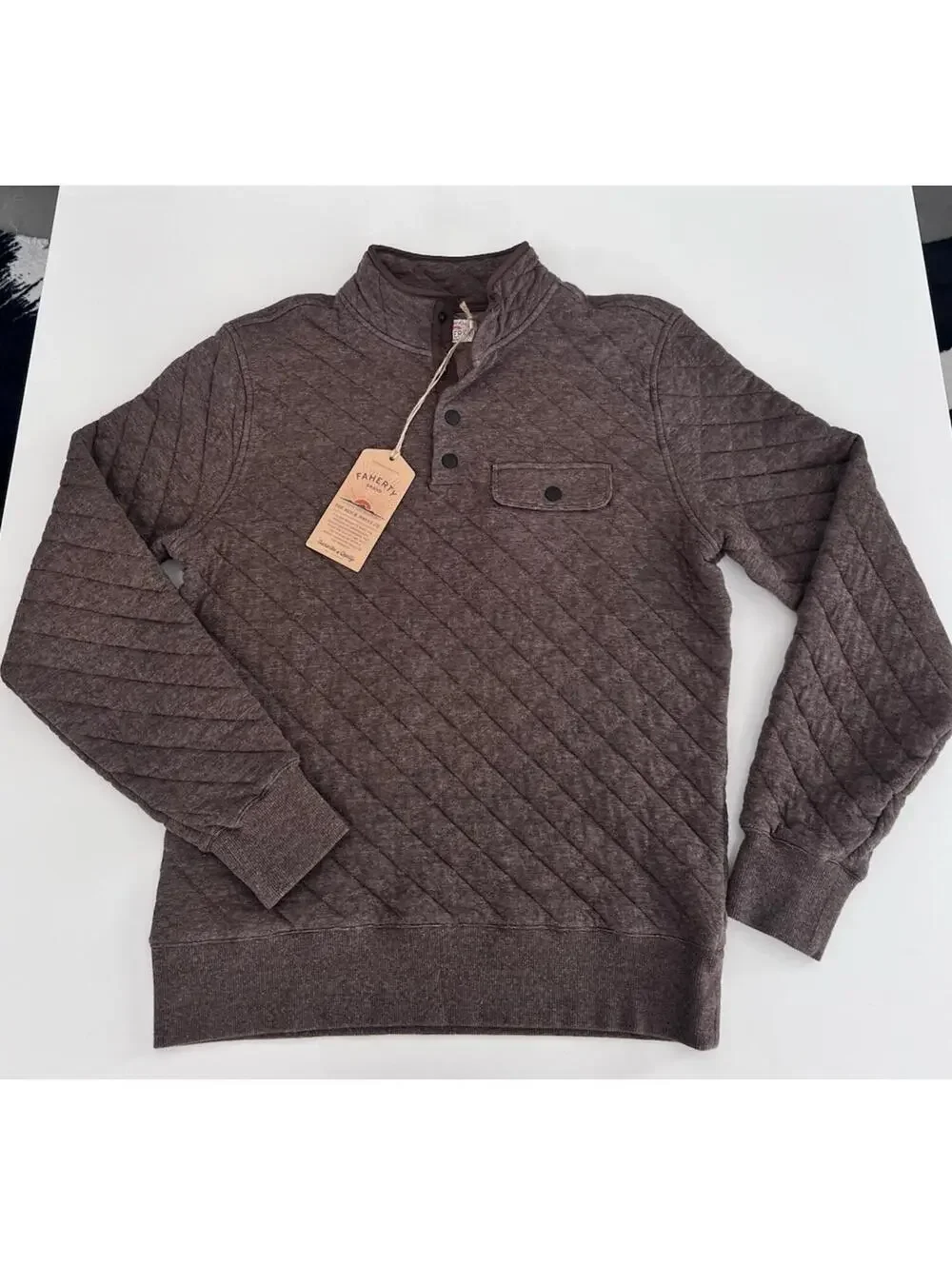 $188 Faherty Sweater Men's Large Epic Quilted Fleece Snap Button Pullover NWT